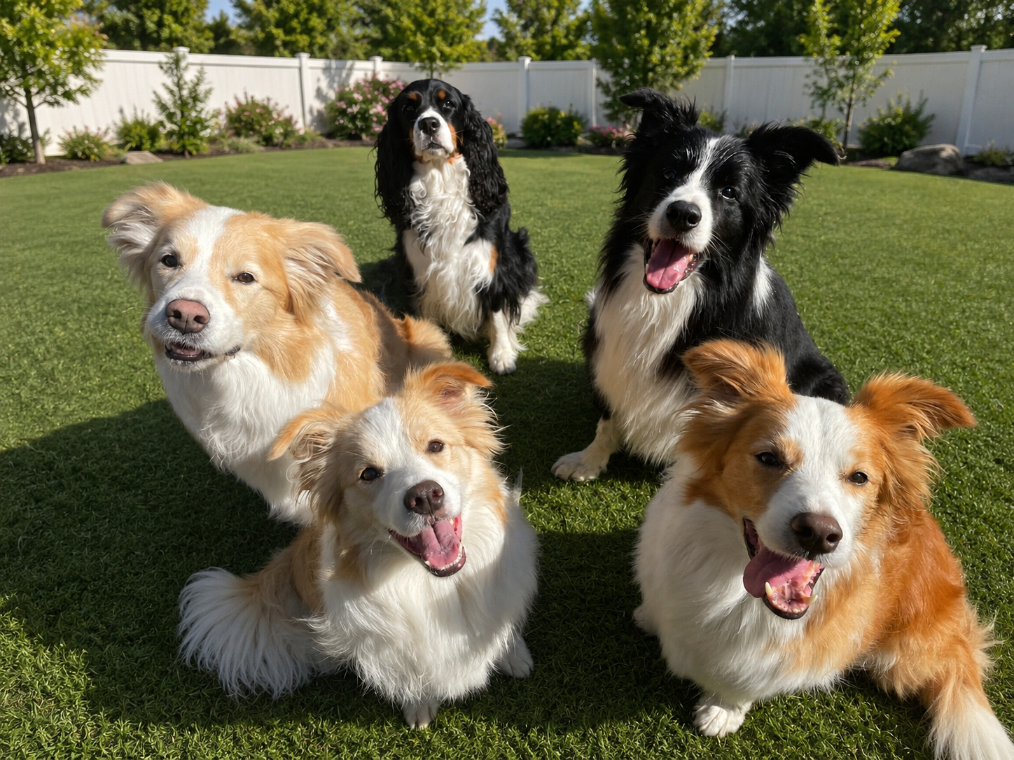 Group of dogs smiling outside